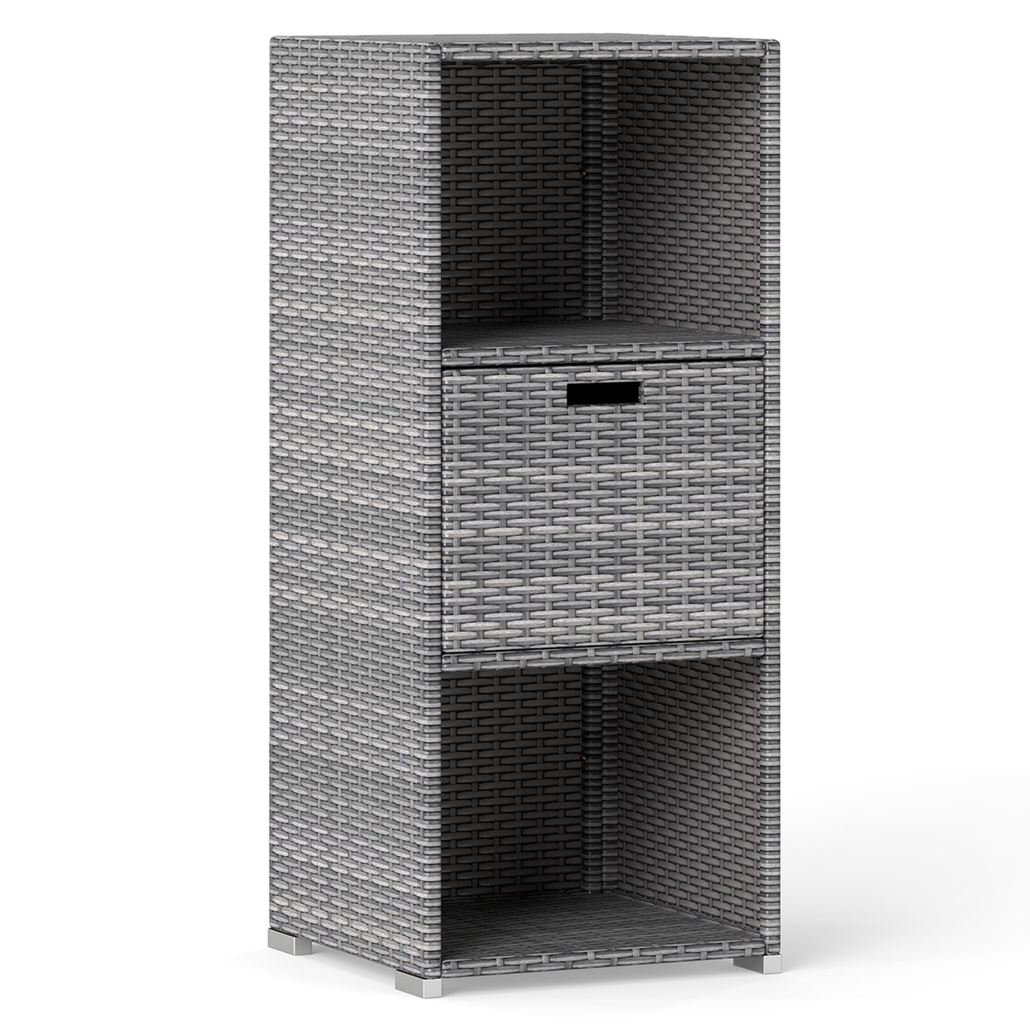 Outdoor Storage Cabinet Patio Wicker Organizer with Drawer-Black