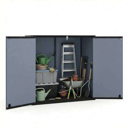 Outdoor Storage Shed 23.5 Cu.ft All-Weather Storage Box with Floor Lockable Door-Gray