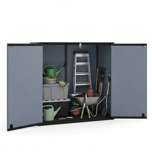 Outdoor Storage Shed 23.5 Cu.ft All-Weather Storage Box with Floor Lockable Door-Gray