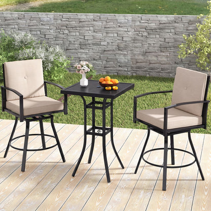 Outdoor Swivel Bar Stools Set of 2 Bar Height Patio Chairs with High Backrest-Beige