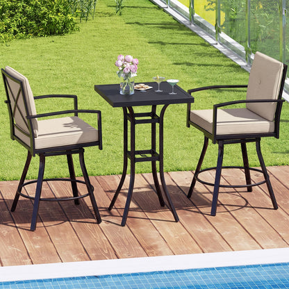 Outdoor Swivel Bar Stools Set of 2 Bar Height Patio Chairs with High Backrest-Beige