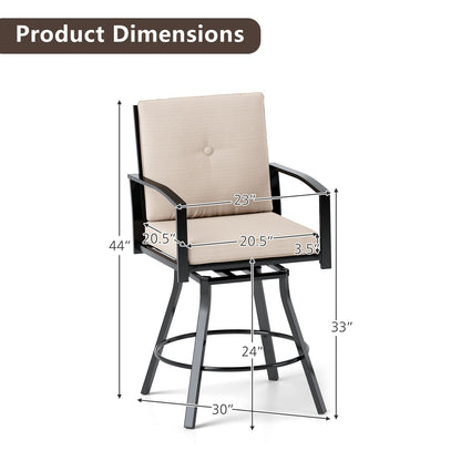Outdoor Swivel Bar Stools Set of 2 Bar Height Patio Chairs with High Backrest-Beige