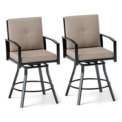 Outdoor Swivel Bar Stools Set of 2 Bar Height Patio Chairs with High Backrest-Beige