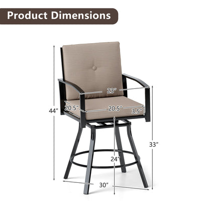 Outdoor Swivel Bar Stools Set of 2 Bar Height Patio Chairs with High Backrest-Beige