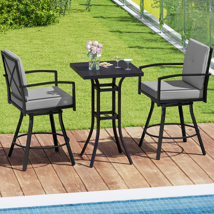 Outdoor Swivel Bar Stools Set of 2 Bar Height Patio Chairs with High Backrest-Beige