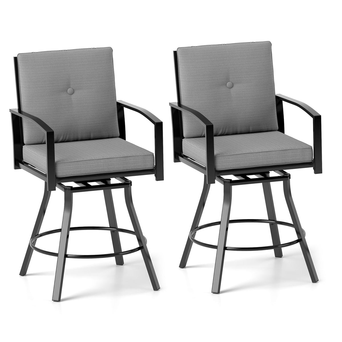 Outdoor Swivel Bar Stools Set of 2 Bar Height Patio Chairs with High Backrest-Beige