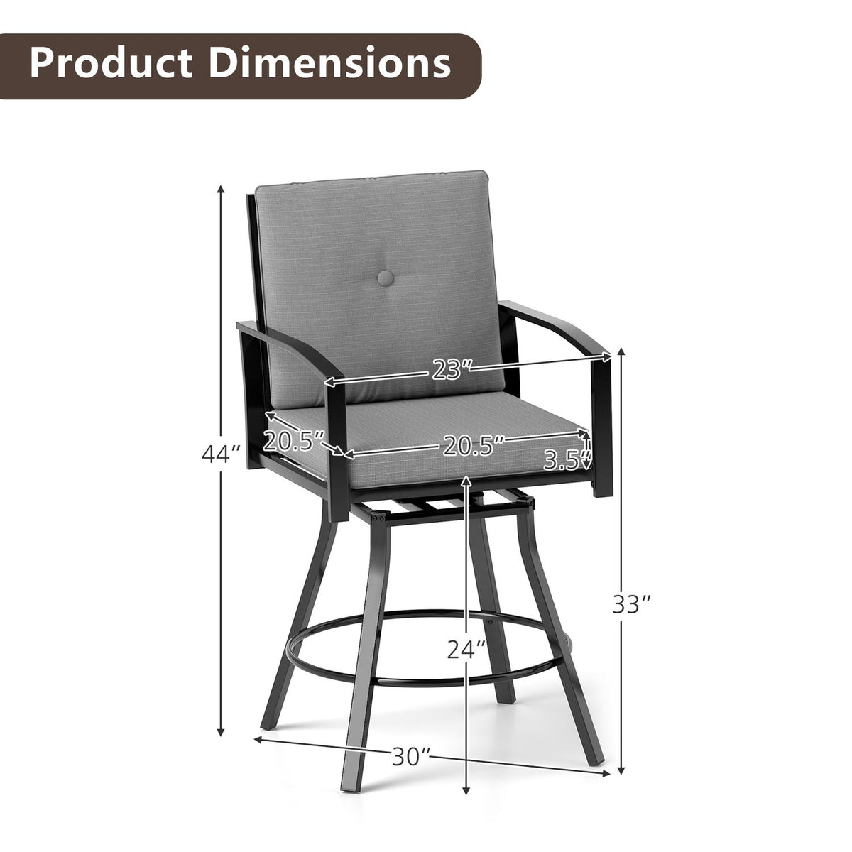 Outdoor Swivel Bar Stools Set of 2 Bar Height Patio Chairs with High Backrest-Beige