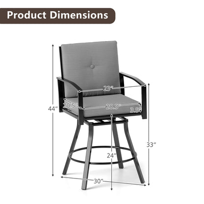 Outdoor Swivel Bar Stools Set of 2 Bar Height Patio Chairs with High Backrest-Beige
