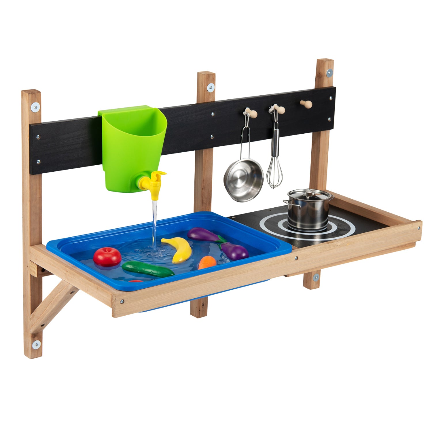 Outdoor wall-mounted kids' mud kitchen toy set by Wilsons Home Store, versatile play kitchen for children ages 3+.