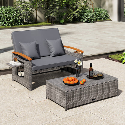 Outdoor Wicker Daybed with Folding Panels and Storage Ottoman-Dark Blue