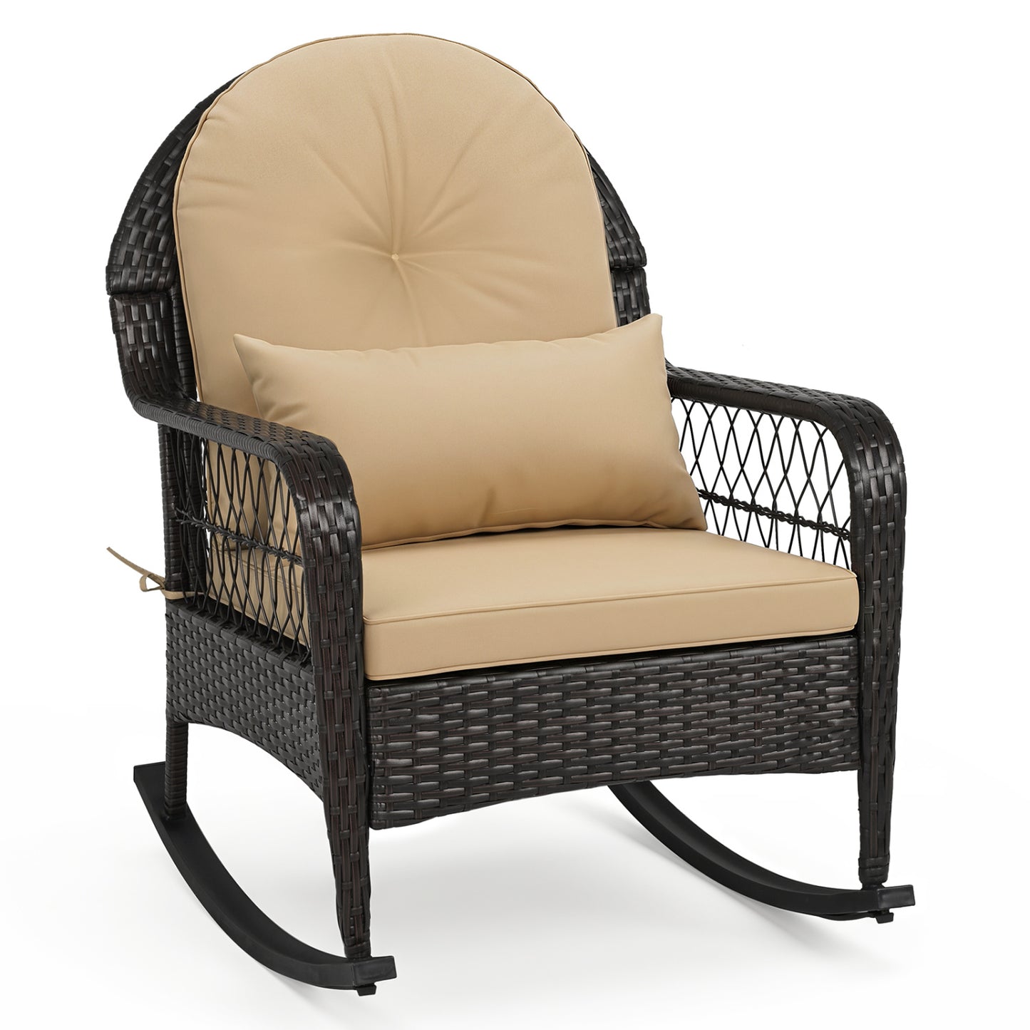 Outdoor Wicker Rocking Chair with Anti-Tip Stoppers 400 LBS for Porch Deck-Brown