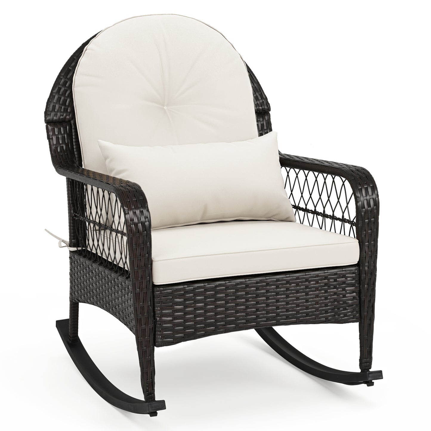 Outdoor Wicker Rocking Chair with Anti-Tip Stoppers 400 LBS for Porch Deck-Brown