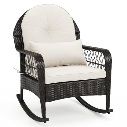 Outdoor Wicker Rocking Chair with Anti-Tip Stoppers 400 LBS for Porch Deck-Brown