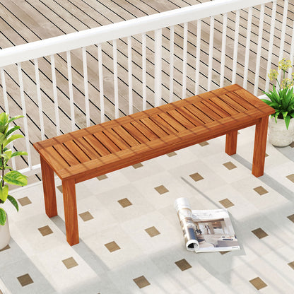 Outdoor Wood Bench 2-Person Backless Patio Garden Bench with Slatted Seat