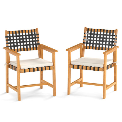 Outdoor Wooden Dining Chair Set of 2 with Armrests and Curved Back-White