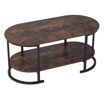 Oval Coffee Table 2-Tier Wooden Accent Table with Spacious Tabletop and Open Storage Shelf-Black