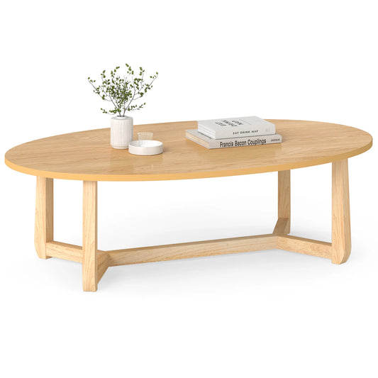 Oval wooden coffee table with a thickened top, 46 inches, natural finish, perfect for living room decor.