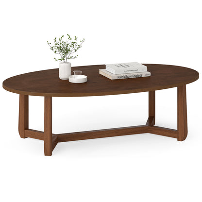 Oval Coffee Table 46 Inches Wooden Accent Table with Thickened Top-Natural