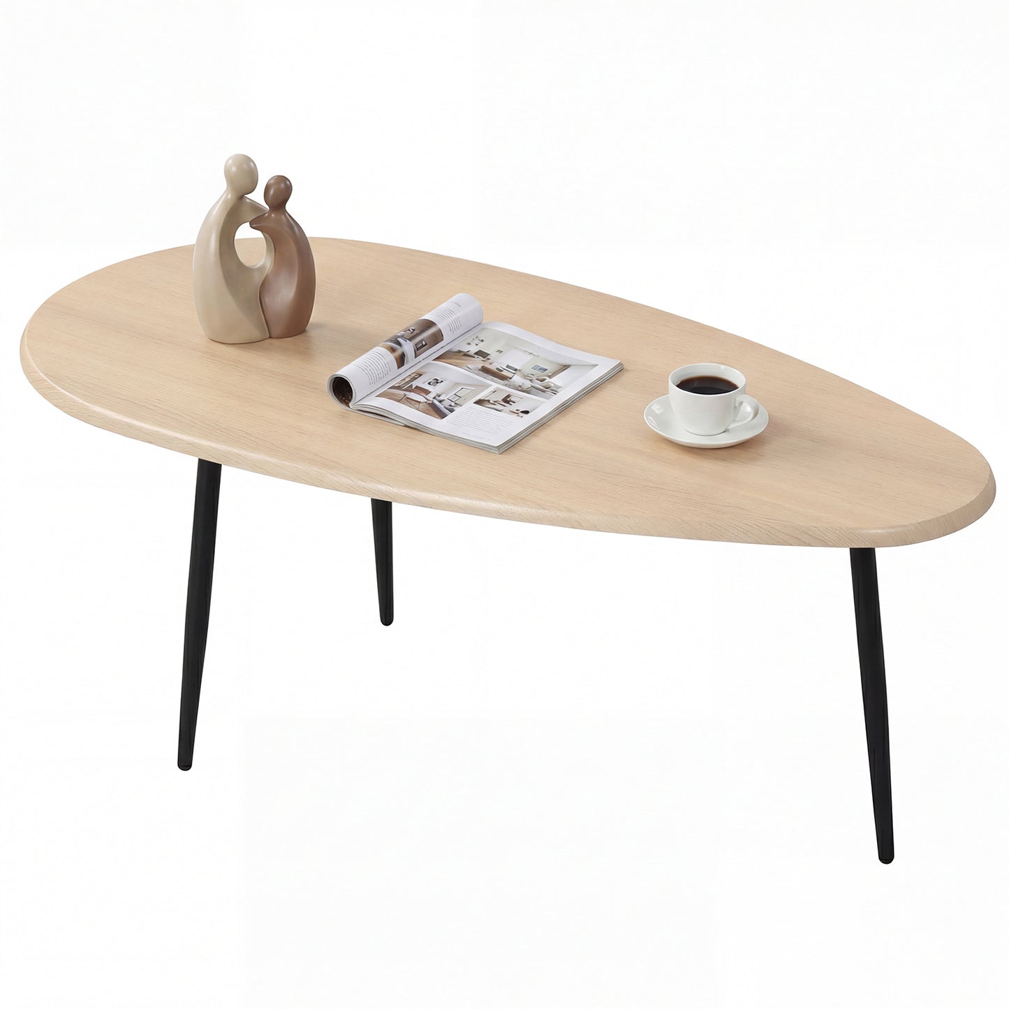 Oval Coffee Table Mid Century Center Table with Sturdy Metal Construction-Natural