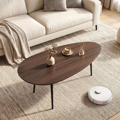 Oval Coffee Table Mid Century Center Table with Sturdy Metal Construction-Natural
