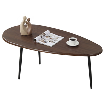 Oval Coffee Table Mid Century Center Table with Sturdy Metal Construction-Natural