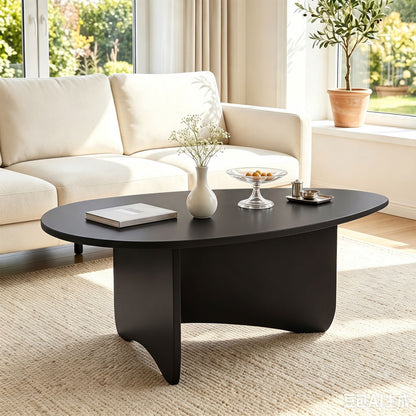 Oval Coffee Table Mid Century Modern Accent Table Low Profile Wooden Center Table-Black