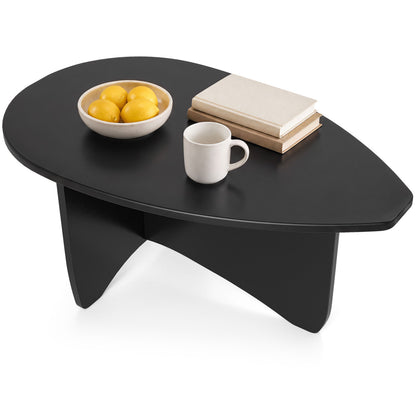 Oval Coffee Table Mid Century Modern Accent Table Low Profile Wooden Center Table-Black