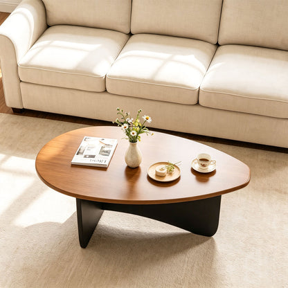 Oval Coffee Table Mid Century Modern Accent Table Low Profile Wooden Center Table-Black