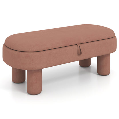 Oval Storage Ottoman Bench with Upholstered Seat for Bedroom-Brown