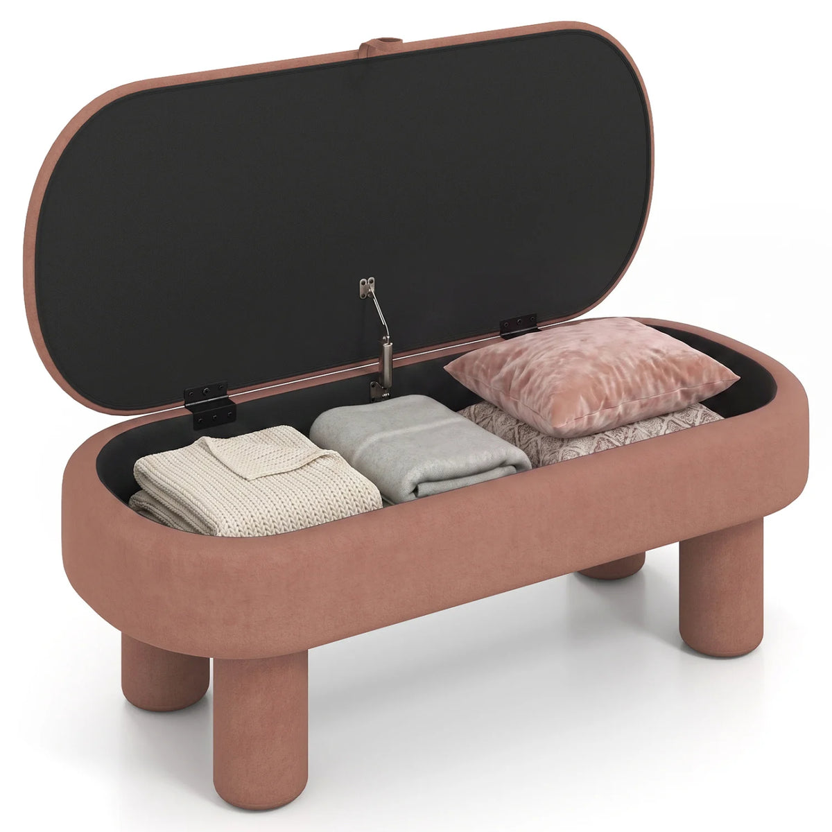 Oval Storage Ottoman Bench with Upholstered Seat for Bedroom-Brown