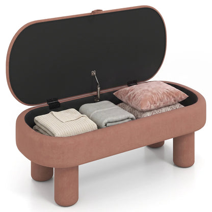 Oval Storage Ottoman Bench with Upholstered Seat for Bedroom-Brown