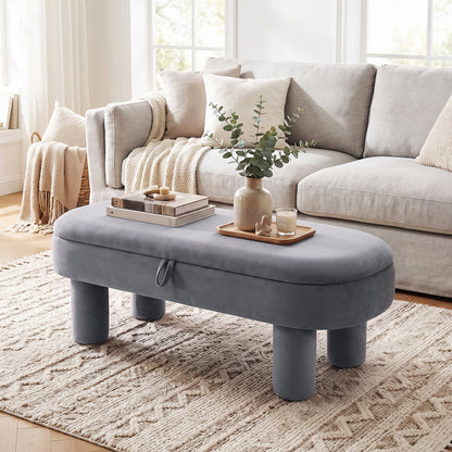 Oval Storage Ottoman Bench with Upholstered Seat for Bedroom-Brown