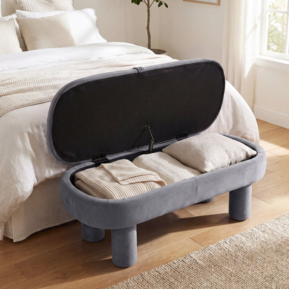 Oval Storage Ottoman Bench with Upholstered Seat for Bedroom-Brown