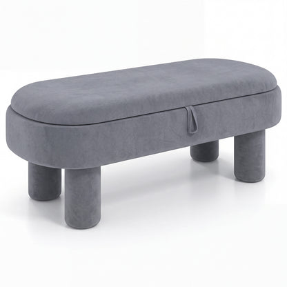 Oval Storage Ottoman Bench with Upholstered Seat for Bedroom-Brown