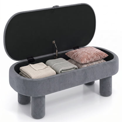 Oval Storage Ottoman Bench with Upholstered Seat for Bedroom-Brown