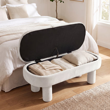 Oval Storage Ottoman Bench with Upholstered Seat for Bedroom-Brown
