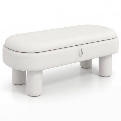 Oval Storage Ottoman Bench with Upholstered Seat for Bedroom-Brown