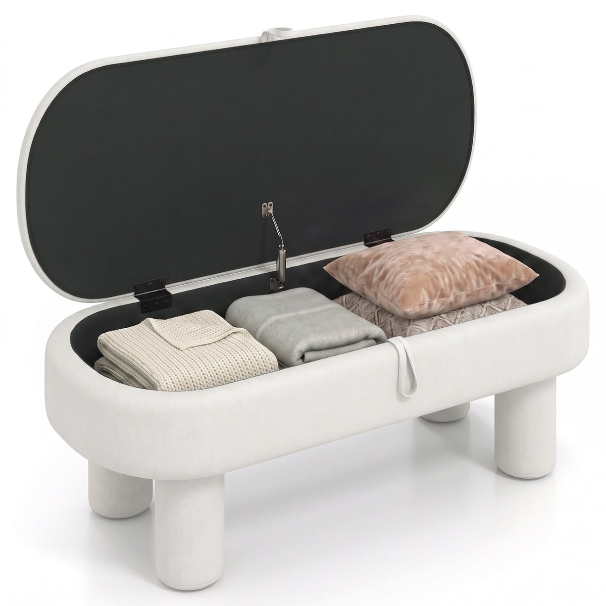 Oval Storage Ottoman Bench with Upholstered Seat for Bedroom-Brown