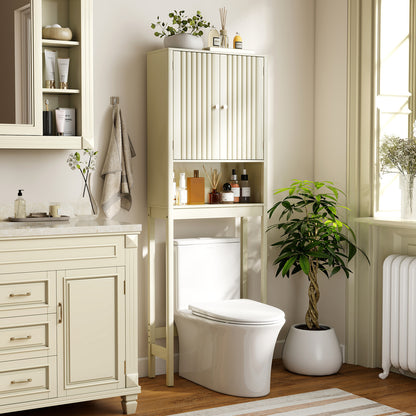Over The Toilet Storage Cabinet with Fluted Doors-Beige