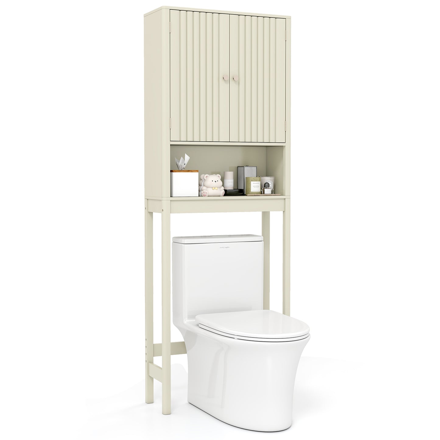 Over The Toilet Storage Cabinet with Fluted Doors-Beige