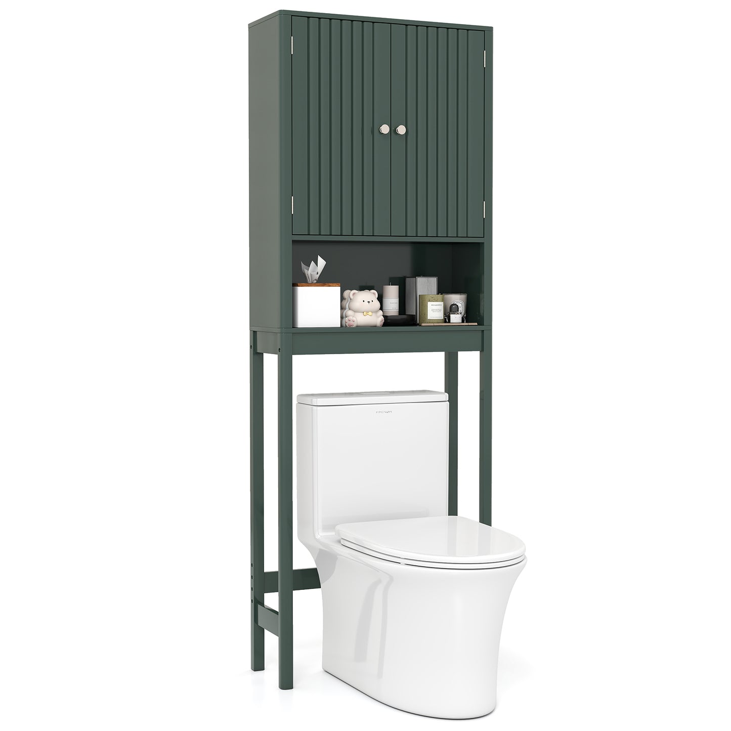Over The Toilet Storage Cabinet with Fluted Doors-Beige