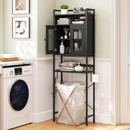 Over-The-Toilet Storage Cabinet with Heavy-Duty Metal Frame 2-door Freestanding-Black