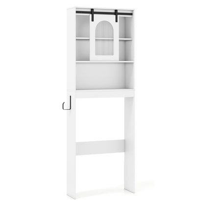 Over Toilet Storage Cabinet with Sliding Barn Door and Open Shelves for Bathroom-Oak