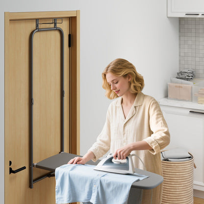 Over the Door Ironing Board Space-Saving Metal Hanging Ironing Board-Gray