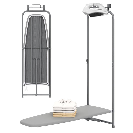 Over the Door Ironing Board Space-Saving Metal Hanging Ironing Board-Gray