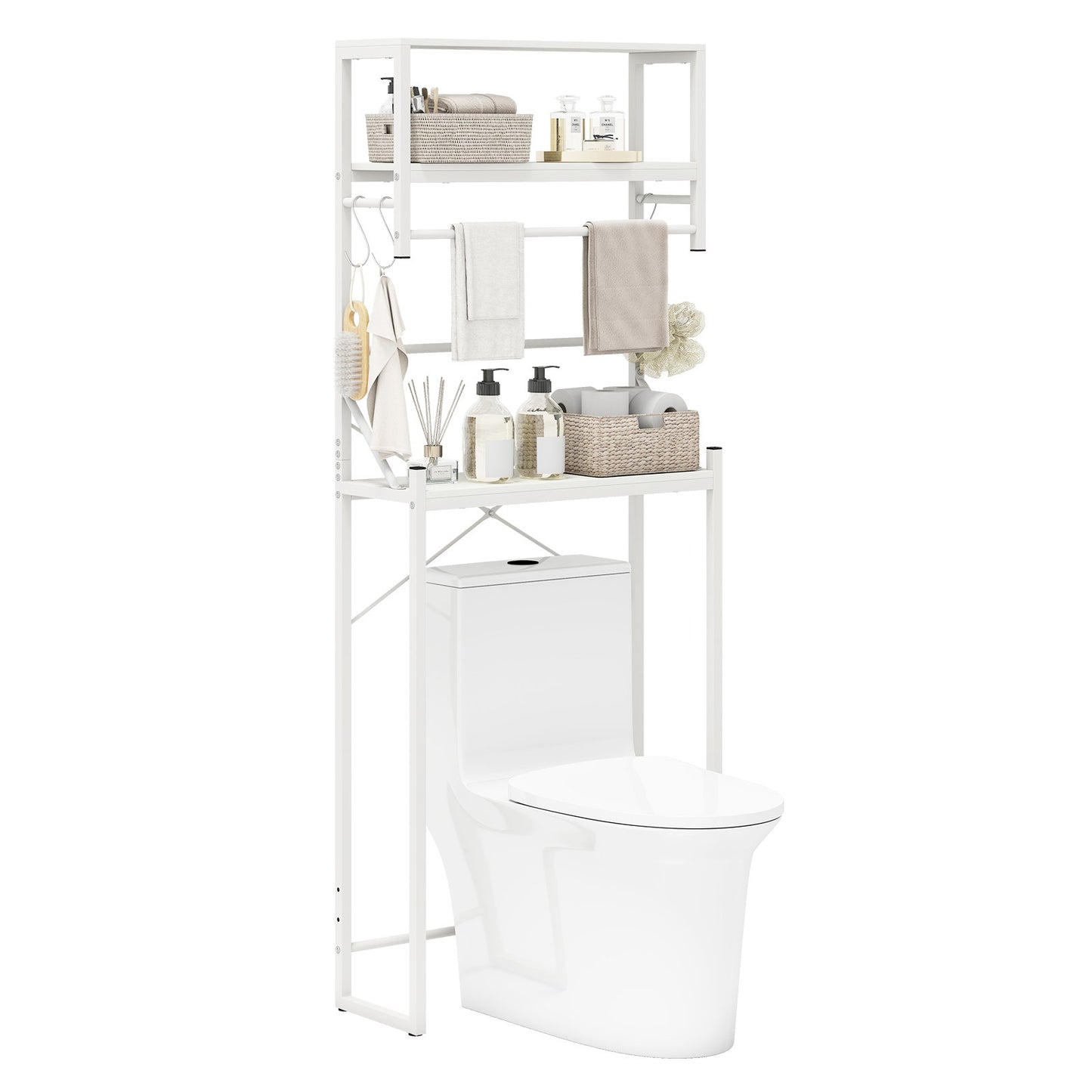 Over the Toilet Storage Rack 3-Tier Over Toilet Bathroom Organizer with Towel Holder-White