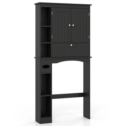 Over the Toilet Storage Cabinet with Adjustable Shelf and Bottom Bar-Black