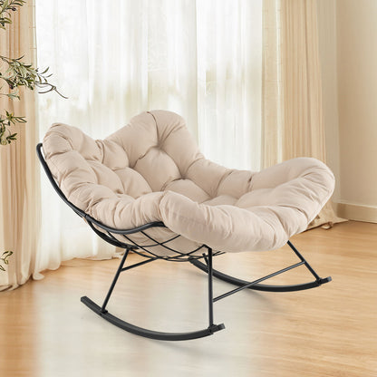 Oversized Egg Papasan Chair with Padded Cushion for Porch-Beige