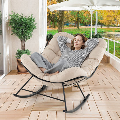 Oversized Egg Papasan Chair with Padded Cushion for Porch-Beige