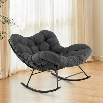 Oversized Egg Papasan Chair with Padded Cushion for Porch-Beige